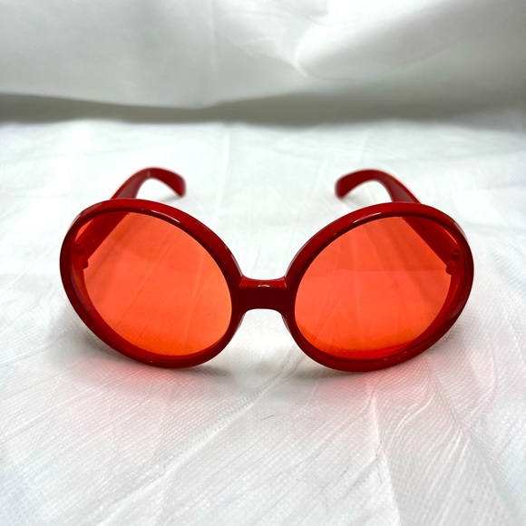 Round Red Oversized Glasses with Red Tint - Picture 1 of 3